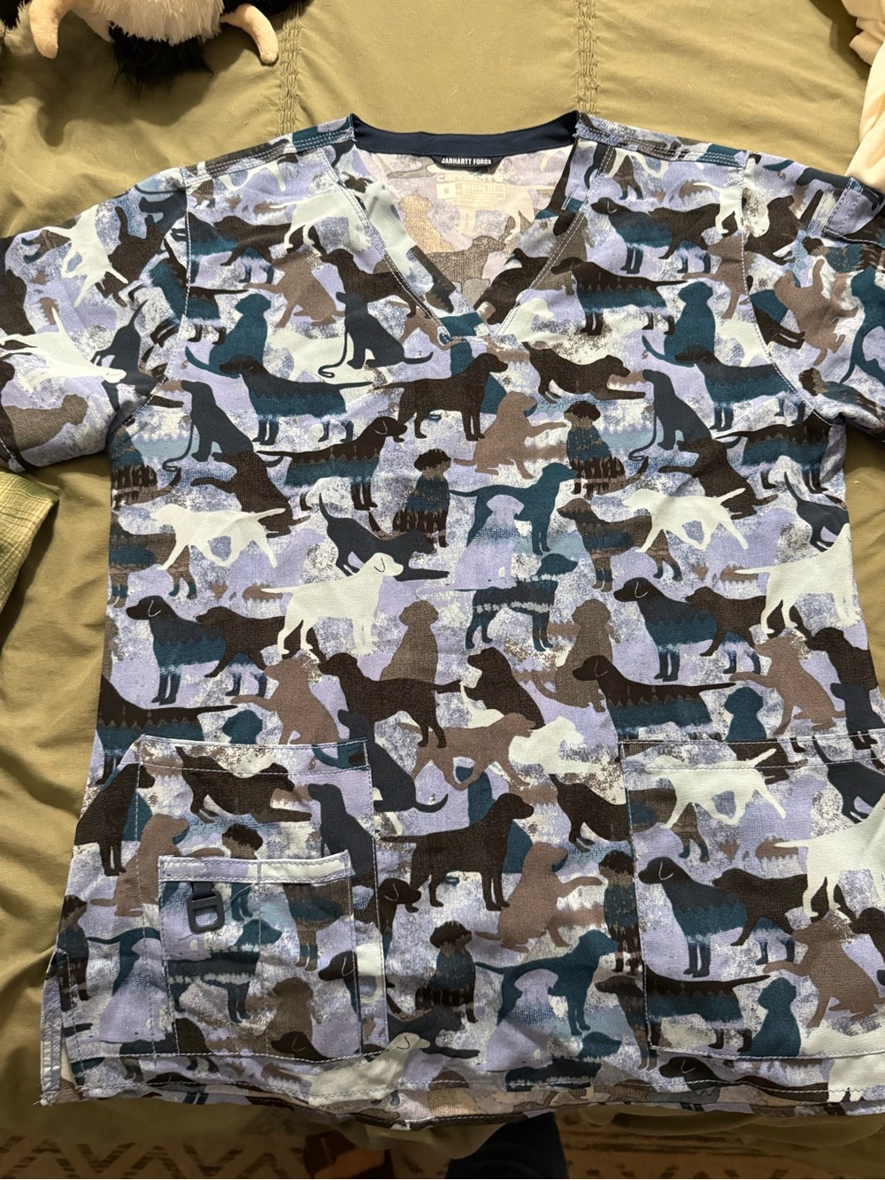 Carhartt Dog-Pattern Scrub Top - Blue/Brown/Gray